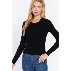 Women’s Black Long Sleeve Crew Neck Basic Cardigan